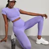 Active Sets Gym 2 Piece Set Workout Clothes For Women Yoga Solid Color Fitness Leggings Sportswear Woman Half Sleeve Shirts And Pants