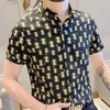 Mäns casual skjortor 2023 sommarmän abstrakt konsttryck kvalitet kort hylsa skjorta manlig affär social formell klänning camisa maskulina