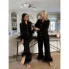 Kadınlar İki Parçası Pantolon Gömlek Pantolon Set Çıkarılabilir Devekuşu Saç Dekorasyonu Gevşek hırka üst düz düz gündelik ev pijama kadınlar için