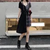 Casual jurken Gotische plaid patchwork jurk vrouwen zomer veter punk punk asymmetrische dames 4xl vintage straatmeisje Harajuku