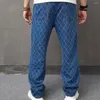 Men's Jeans Autumn Men Stylish Baggy Plaid Straight Trousers Quality Hip Hop Distressed Solid Jogging Denim Pants For