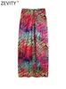 Spódnice Zevity Women Vintage Contrast Kolor Druk Ninkted Sarong midi spódnica Faldas Mujer żeńska tylna zamek błyskawiczny Summer vestidos QUN2379 230427