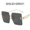 Sunglasses Fashion Style Women Metal Hollow Out Leg Rimless Cut Edge Women's Anti-reflective Female Sun Glass