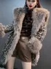 Women s Down Parkas Winter Fashion Heavy Embroidery Sequins Big Fur Collar Mid Length Cotton Padded Jacket Artificial Leather Coat 231127