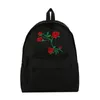 Rugzak canvas laptop dames meisjes reistas wit zwart rozen borduurwerk gewolken tieners vrouwelijke school mochilas