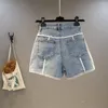 Shorts pour femmes Vintage Contrast Denim Femmes Mode Panneaux Collés Élastique Taille Haute Jambe Large Jean Chic Pantalon Jeans