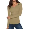 Women's Blouses Comfortable Women Top Stylish V-neck Long Sleeve Tee Slim Fit Ribbed Elastic Pullover Tops For A Fashionable Look