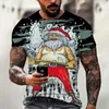 Camiseta masculina em torno do pescoço camiseta vintage dos desenhos animados papai noel impressão 3d verão casual manga curta moda roupas masculinas