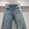 Jeans Femme Diamant Pour Femmes 2023 Automne Taille Haute Slim Fit Perlé Denim Boot Cut Pantalon Femme Pantalon Tendance Y4198
