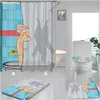 Gordijnen Cartoon Grappig Alien Douchegordijn Set 4 Stuk Tapijt Cover Toilet Cover Badmat Pad 5 Patroon Waterdicht Badkamer Decor 3 Maat