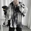 Koszulka na zwykłe koszule dla mężczyzn dla mężczyzn kobiety abstynencja Czarna biała drape Tiedye luźna bluzka jesienna estetyka High Street punk unisex 230426