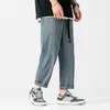 Mäns byxor 72221 Autumn Men's Casual Harajuku Sweatpants Solid Colic Elastic Midje bältebyxor andningsbara harem för män