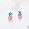 Boucles d'oreilles à tige couleur argent azur ciel étoilé pour femmes fiançailles strass perles roses étoile bleue boucle d'oreille Fsahion bijoux fins