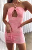 Feestjurken 2023 Kleding sexy skinny jurk nek halter mouwloze holte uit gedrukte slanke gemonteerde dames mini