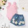 Clothing Sets Infant Newborn Baby Girls Pants Suit Casual Street Party Knitting Romper Vest Tops Denim Floral Short Pants