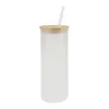 USA/CA Local Warehouse Gobelets à sublimation de 16 oz Blancs Tasses en verre à café glacé transparent transparent givré Tasses à eau avec couvercle en bambou et pailles 0512