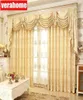 European Luxury Blackout Gold windows treatment Curtain for living room bedroom flower tulle valance 2109132942620