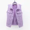 Gilets 2022 nouvelle mode violet court Denim gilet femmes automne décontracté simple boutonnage jean gilet grande taille mince sans manches vestes