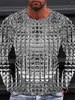メンズTシャツ3D光学勾配プリント春秋Y2k衣類屋外のカジュアルOネック長袖ビンテージファッションT-シャツプルオーバー