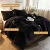3 Pieces Furry Plush Duvet Cover Set, Black Faux Fur Comforter Cover Set, Luxury Soft Velvet Fuzzy Fluffy Bedding Set, Shaggy Duvet Cover wi