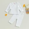 Clothing Sets Baby Girls Boys Cotton Set Solid Side Tie-Up Long Sleeve Tops Pants Pieces Suit Sleepwear