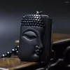 Hänge halsband naturliga svarta obsidian snidade Buddha Lucky Amulet Halsband för kvinnor män pendantsfashion smycken