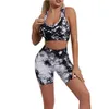 Yoga Outfit 2PCS Tie Dye Yoga Set Workout Sets High Waist Yoga Shorts Sports Bra Long Sleeve Shirts Gym Outfit Clothes Seamless Gym Suits P230504