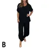 Women's T Shirts Summer Casual Top And Pant Set Women Two-piece Suit Leg O-Neck Color America Plus Short Europe Size Sleeve Outfits Wide