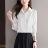 Blouses Femmes Satin Femmes Chemise Basic Chemisier à manches longues 2023 Mode Automne Vêtements Slim Chemises décontractées Soie Solide OL Femmes Tops