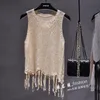 Kvinnors tankar camis sexig glänsande guld silver stickade tank tops kvinnor bling paljett tofsar väst alla neonlager Korean 230426