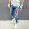 Jeans pour hommes mode hommes Slim Stretch Skinny Patchwork couleur bleu Jean déchiré hommes Streetwear Y2K Denim Punk pantalon pantalons Hombre