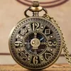 Pocket Watches Stylish Blue Pointers Bronze Poker Design Quartz Necklace Watch Män Kvinnor Fob Chain Pendant Clock 30/80 cm