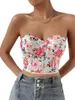 Damestanks vrouwen strapless buis tops bloemenprint visgraatkist gevoerde boot nek tank zomer voor