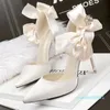 Sandales Sepatu Desainer Pump Wanita Simpul Pita Baru 2023 Sandal Hak Tinggi Pernikahan Satin Mutiara Seksi Ukuran Plus 43 230426