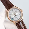 Patek Phillippe PP Men Watches Designer Automic Mechanical Montre O18H Leather Strap MoonPhase素晴らしい品質カレンダークローン