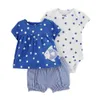 Kleidungssets OEM 100% Bio-Baumwolle 3-teiliger Baby-Pyjama Kurzarm weicher Einteiler Jungen Mädchen Pyjama elastisch