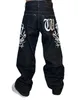 Jeans pour hommes Harajuku rue grand imprimé Hip Hop jambe droite pantalon noir décontracté Style gothique lâche vadrouille large hommes 230426