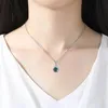 Classic Round Cut Emerald Green Cubic Zirconia Crystal Stone Pendant Necklace Silver Color Clavicle Chain Banquet Party Jewelry