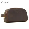 CONTACT'S cosmetic bag small for men crazy horse leather vintage toiletry case black travel bag hand-held make up wash bags m270K