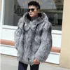 Mężczyzn Fur Faux Model 2023 Winter Warm z kapturem mody Men Mink zintegrowany płaszcz Srebrny Przytulna kurtka 231127