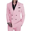 Abiti da uomo Giacca da completo Gilet Pantaloni Moda Doppio petto Casual Business Maschio Sposo Abito da smoking da sposa 2 pezzi Set Blazer Cappotto