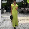 Vêtements ethniques Longue robe africaine Femmes manches courtes Longueur de la cheville Robes 2023 Mode Solide Tricoté Côtelé Élégant Streetwear Maxi