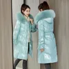 Women s Down Parka Winter Fashion Shiny Wash free Padded Coat Female Casual Thick Long Hooded Fur collar Cotton Jacket 231124