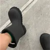 Mulher botas de chuva dedo do pé redondo fundo grosso senhora meados tubo bota grande cabeça feminina preto tornozelo bota