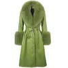 Giacche YOLOAgain Cappotto Plus Size Donna Collo in vera pelliccia di volpe Cappotto lungo in vera pelle Trench