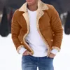 メンズジャケットメンズプラス冬のコートラペルカラー長袖パッド付きレザージャケットビンテージ厚いシープスキンとフードの231127