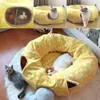 Toys Foldable Cat Tube and Cat Tunnel with Central Mat for Cat Dog Soft Plush Material and Full Moon Shaped Pet Tunnel Cat Beds House