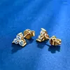 Studörhängen 2mm Moissanite för kvinnor 925 Silver D Color 3 Stone White Diamond Earring Party Fine Jewelry Gold