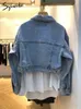 Femmes Vestes Syiwidii Vintage Denim Veste pour Femmes Lâche Simple Boutonnage Col Rabattu À Manches Longues Veste Coréenne Mode Crop Manteau 230427