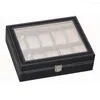 Watch Boxes 10 Grids Leather Storage Box Jewelry Bracelet Display Organizer Rings Case